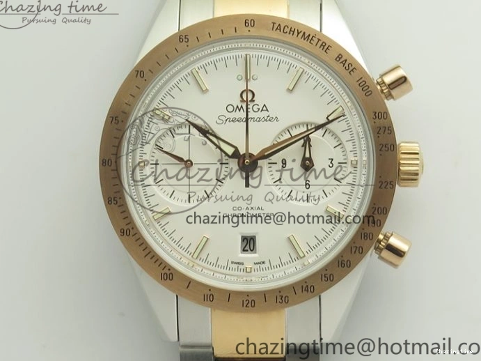 0327 Thermal Speedmaster ’57 Co-Axial SS RG OMF 1:1 Best Edition White Dial On SS RG Bracelet A9300 (Free Leather Strap) 8074